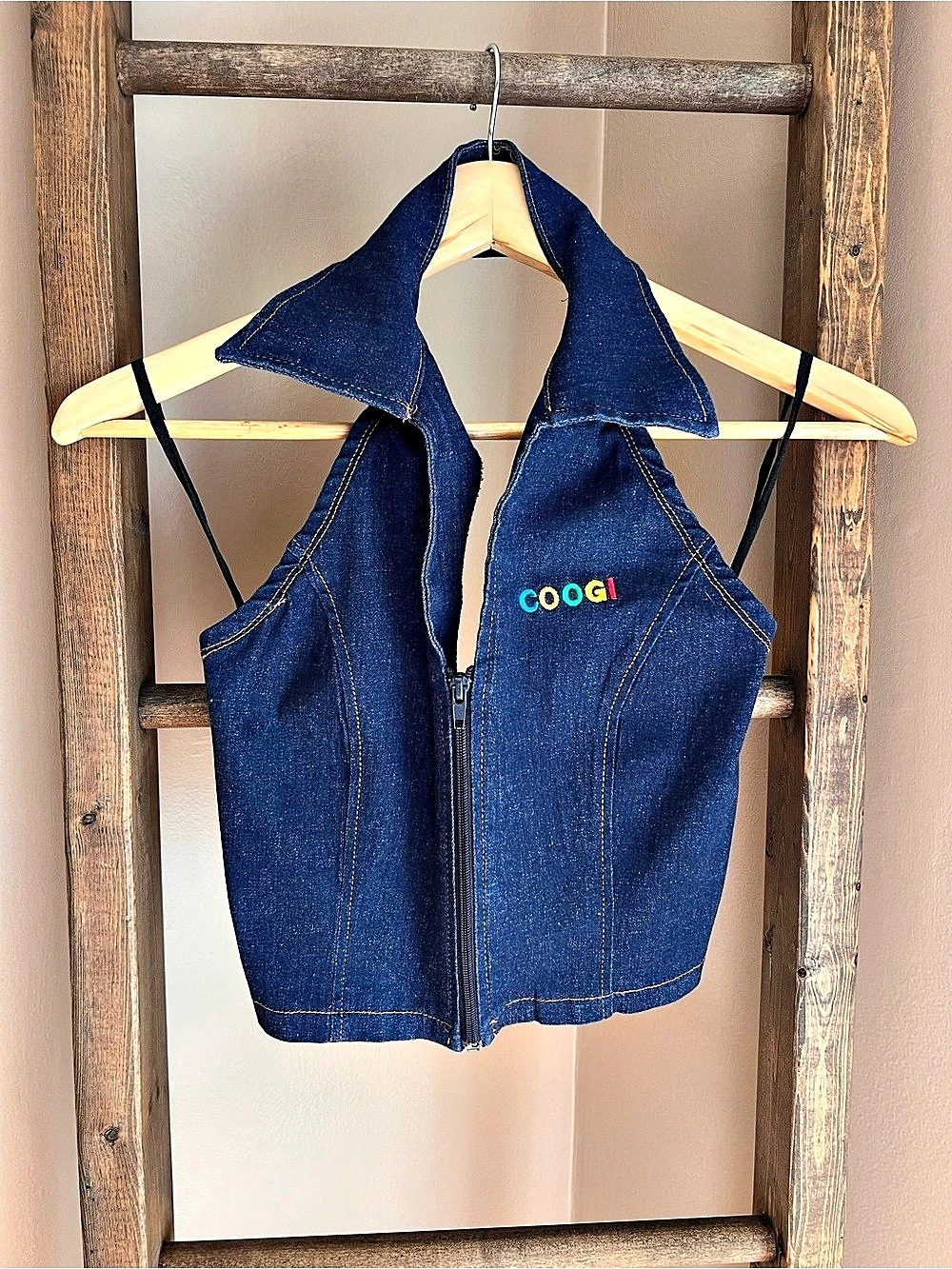 COOGI Denim Halter Crop Top Blue XL